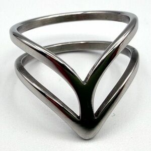 Modern Silver Tone Double Band Ring | Sculptural V Shape Statement